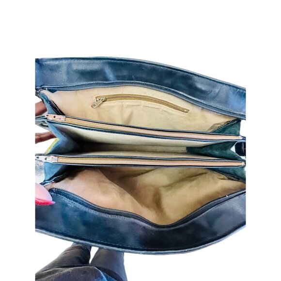 Vintage Shoulder Bag Black Leather Double Handle Strap 13" x 10" x 3 1/2" - Picture 13 of 16